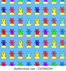 colored fabric print seamless pattern with cats in box