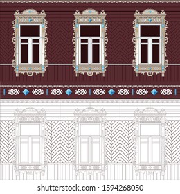 colored facade of carved Windows