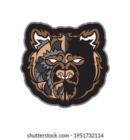 Colored face of a bear. Samoan style. Good for t-shirts and prints. Isolated. Vector 