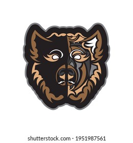 Colored face of a dog. Good for t-shirts and prints. Isolated. Vector illustration.