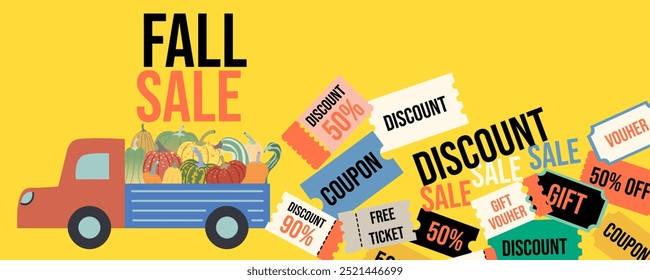 colored fall discount sale coupon illustration. element for poster banner design decor backgrounds wallpaper packaging backdrops