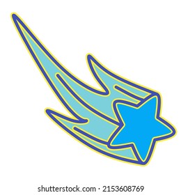 Colored falling star from the space with transparent or white background. Graphics vector doodle illustrations