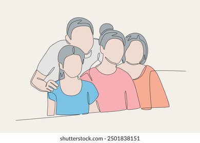 Colored family gatherings concept one-line drawing