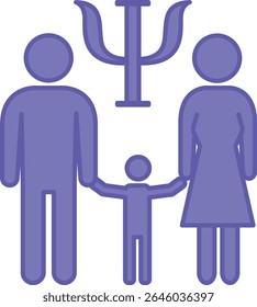 Colored Family Psychology Icon. Vector Illustration. Husband, Wife, and Child. Psychologist Sign. Improving Family Relationships, Mental Health
