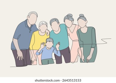 Colored family reunions concept one-line drawing