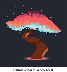 Ilustración de vectores de árbol de cuentos de hadas de fantasía de color