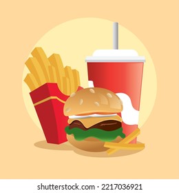 Colored fast food menu with burger soda and french fries Vector