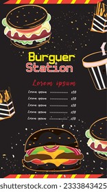 Colored fast food menu with different burger items Vector