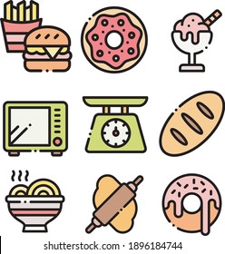 Colored Fast Food Set Icon. Vector set of color fast food icons