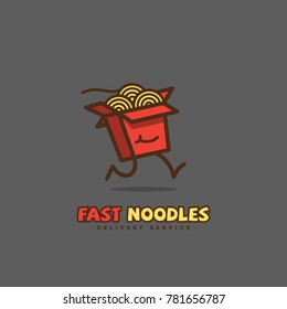 Colored fast noodles logo template design on a grey background. Vector illustration.