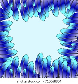 Colored feathers on a blue background