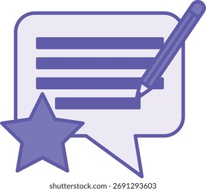 Ícone de Comentários Coloridos. Ilustração de vetor. Bolha de Fala com Texto, Estrela e Lápis. Opinião ou Classificação sobre o Trabalho, Ação ou Produto de uma Pessoa