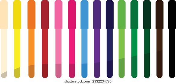 Bolígrafos de fieltro de color. Conjunto de plumas de punta de fieltro multicolores de estilo plano. De vuelta a la escuela. Conjunto de marcadores coloridos