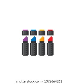 Colored Felt-tip Pens Markers. Pixel art. Old school computer graphic. Element design stickers, logo, mobile app, menu. 8 bit video game. Game assets 8-bit sprite. 16-bit.