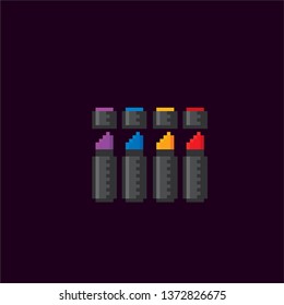 Colored Felt-tip Pens Markers. Pixel art. Old school computer graphic. Element design stickers, logo, mobile app, menu. 8 bit video game. Game assets 8-bit sprite. 16-bit.