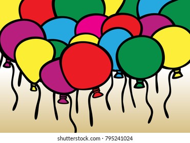 Colored festive balloons. Balloon party, graduation fun bannner. Cartoon celebrate congratulations sign. Vector icon. Welcome back to school, home or work. Congrats  card. bday or b day
