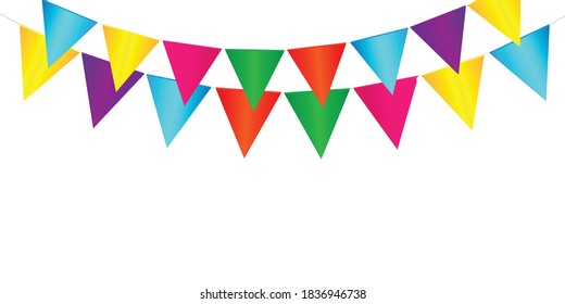 Colored festive garland flags isolated on white