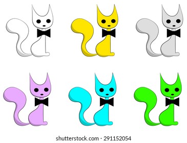 Colored figures of seated cats. Design elements set. Isolated