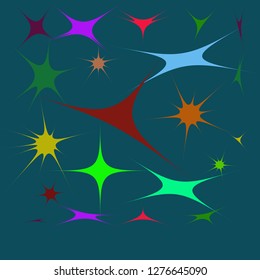 Colored figures, sun rhombuses on a turquoise background