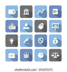 Colored finance icons with shadow, vector.