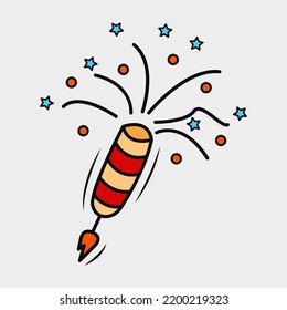 Colored firework Doodle element with outline