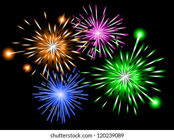 Colored fireworks against black background