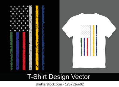 COLORED FIRST RESPONDERS AMERICAN FLAG THIN LINE  VECTOR T-SHIRT DESIGN