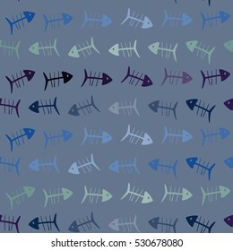 Colored fish bones. Seamless pattern. Vector illustration.