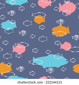 colored fish pattern dark blue