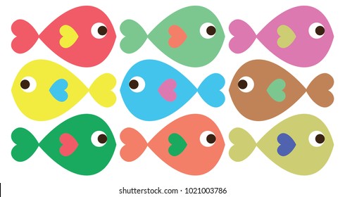 Colored Fish Vectors on White Background