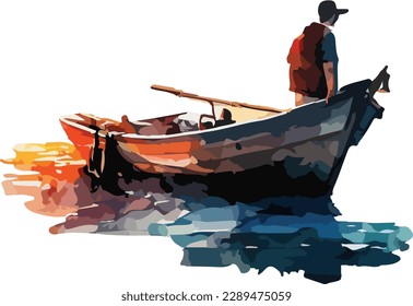 Colored Fisherman Vector, Print, Illustration