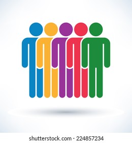 Colored five people (man figure) with gray drop shadow isolated on white background in simple flat style. Graphic clip-art design elements save in vector illustration 8 eps