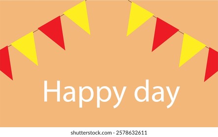 colored flags garlands on beige background happy day,