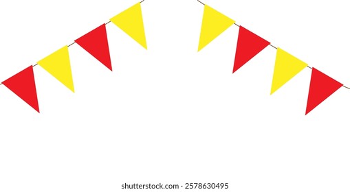 colored flags and garlands on a white background,