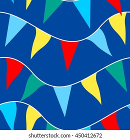 Colored flags on rope in a seamless pattern .