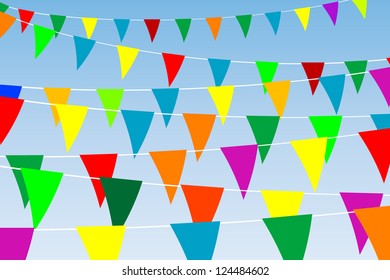 Colored flags, triangular flags on rope
