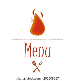 a colored flame with some text and utensils for menu design