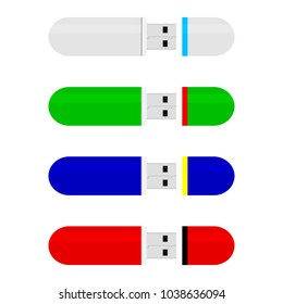 Colored flash drive stick collection vector. Flash drive stick memory for storage, accessory flashdrive usb-stick illustration