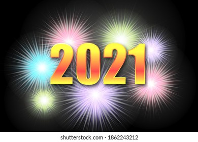 
Colored flash, explosion of fireworks on a black background. Festive poster for new year2021