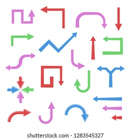Colored flat arrows. Set of icons. Vector illustration isolated on white background