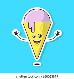 Colored flat art cartoon illustration of ice cream