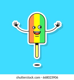 Colored flat art vector illustration of cartoon ice cream on stick