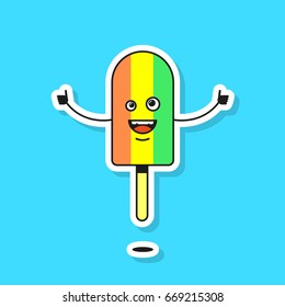 Colored flat art vector illustration of contented ice cream on a stick