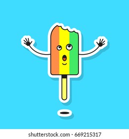 Colored flat art vector illustration of bitten ice cream on stick