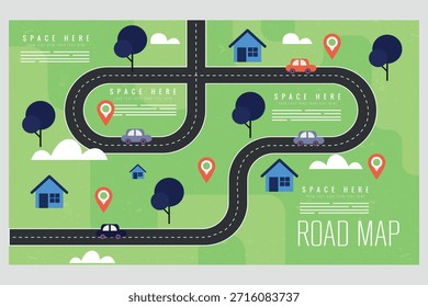Ilustración de diseño plano coloreado del fondo de la hoja de ruta