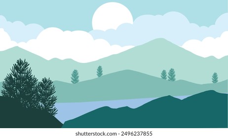 Colored flat design landscape for banners, posters and more