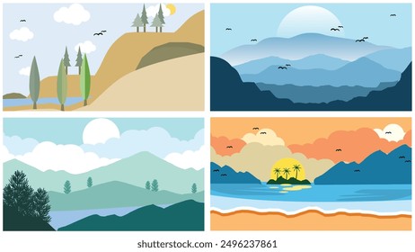 Colored flat design landscape for banners, posters and more