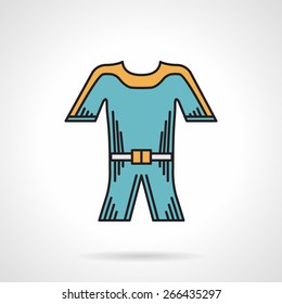 Colored flat design vector icon for blue wetsuit for diving and snorkeling on white background.