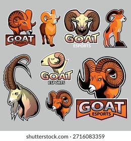 Ícones coloridos do logotipo de cabra plano definidos