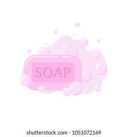 Colored flat icon, vector design with shadow. Cartoon soapy cloud of foam with bubbles and soap for illustration for bathroom, hygiene, soaping, wash and washing hands.